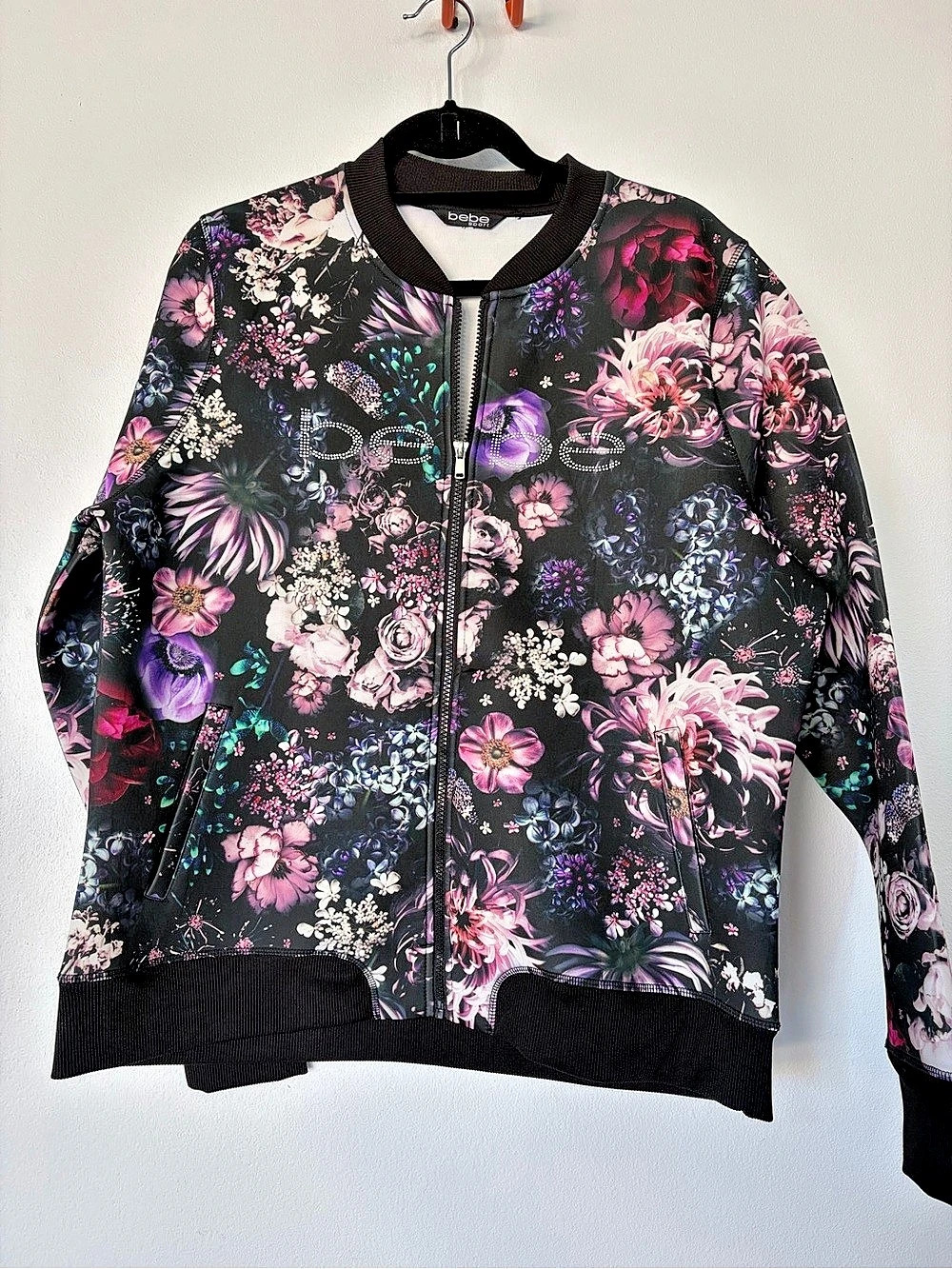 bebe sport Floral Scuba Bomber Zip Up Jacket Like new